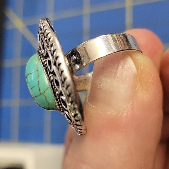 Turquoise Faux Stone Silver Tone Ring Size 8.5 - Picture 2 of 4